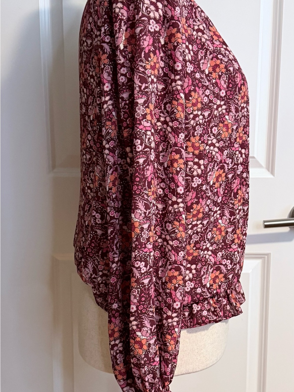 🆕 NWT Chenault | Women’s L | Wine Blush Floral Peasant Top Blouse 3/4 Sleeves - Picture 4 of 8